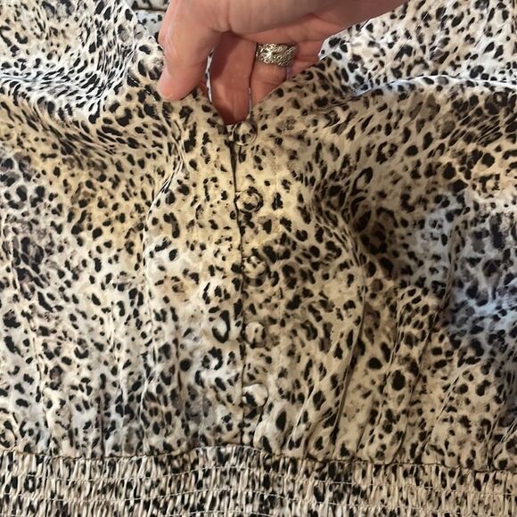 BB DAKOTA Steve Madden Taupe Leopard Print Smocked Mini Dress Size XS - Picture 9 of 12